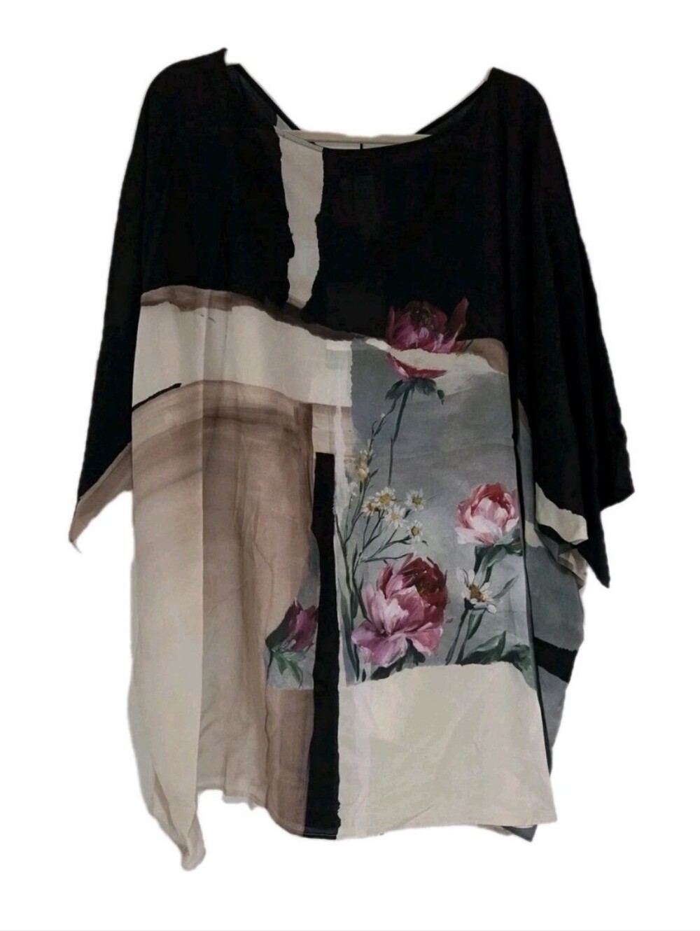 Marina Rinaldi "BLAZARE" Navy Floral Silk Blouse Size 22W (31) NWT $625